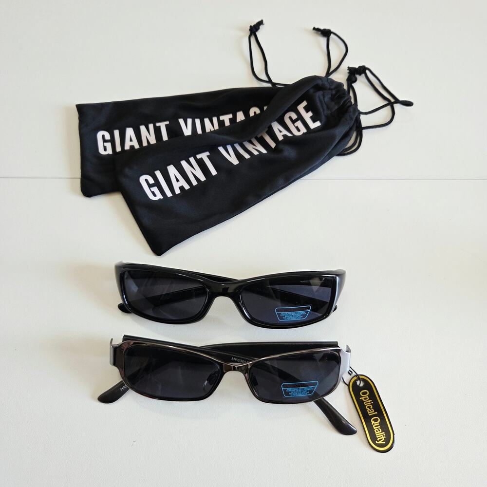 Giant Vintage 90s Sunglasses Bundle 2 Pack Black Sport & Silver Metal Square